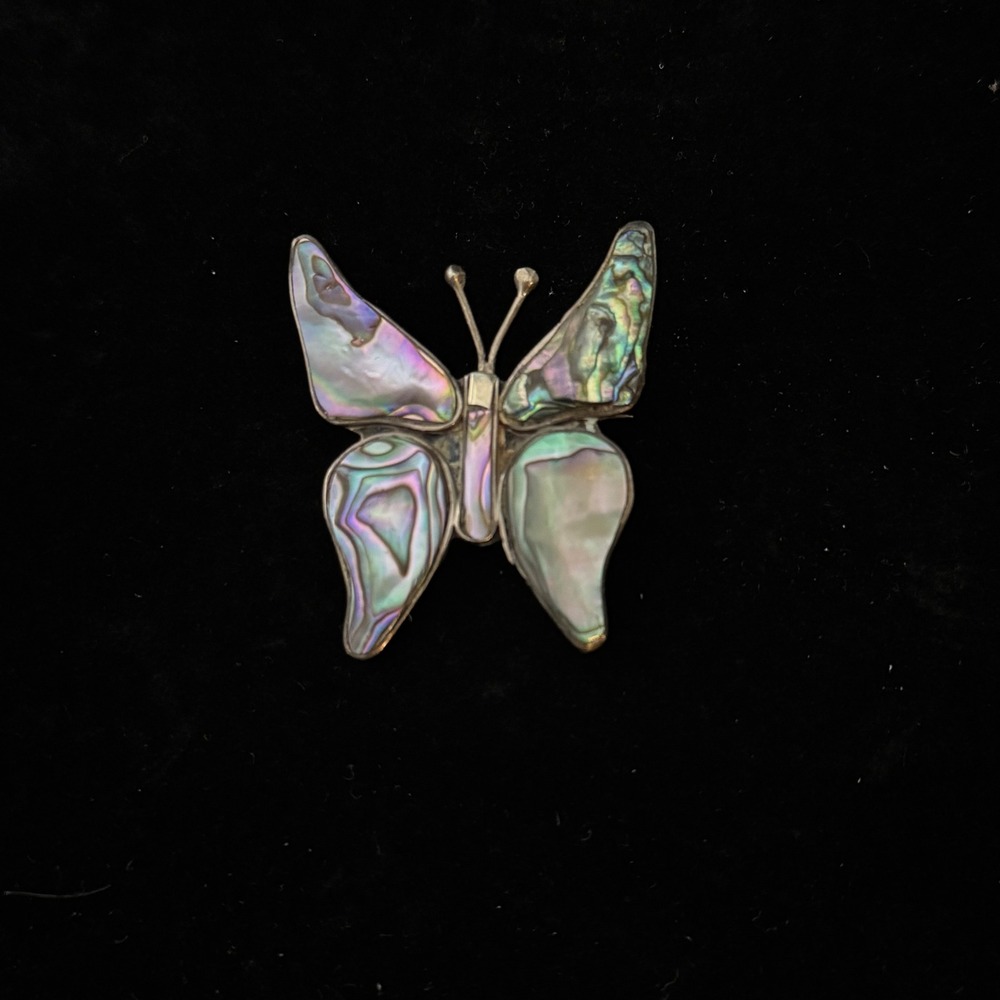 Vintage Taxco Mexico 925 Sterling Silver Abalone Shell Butterfly Brooch Pin